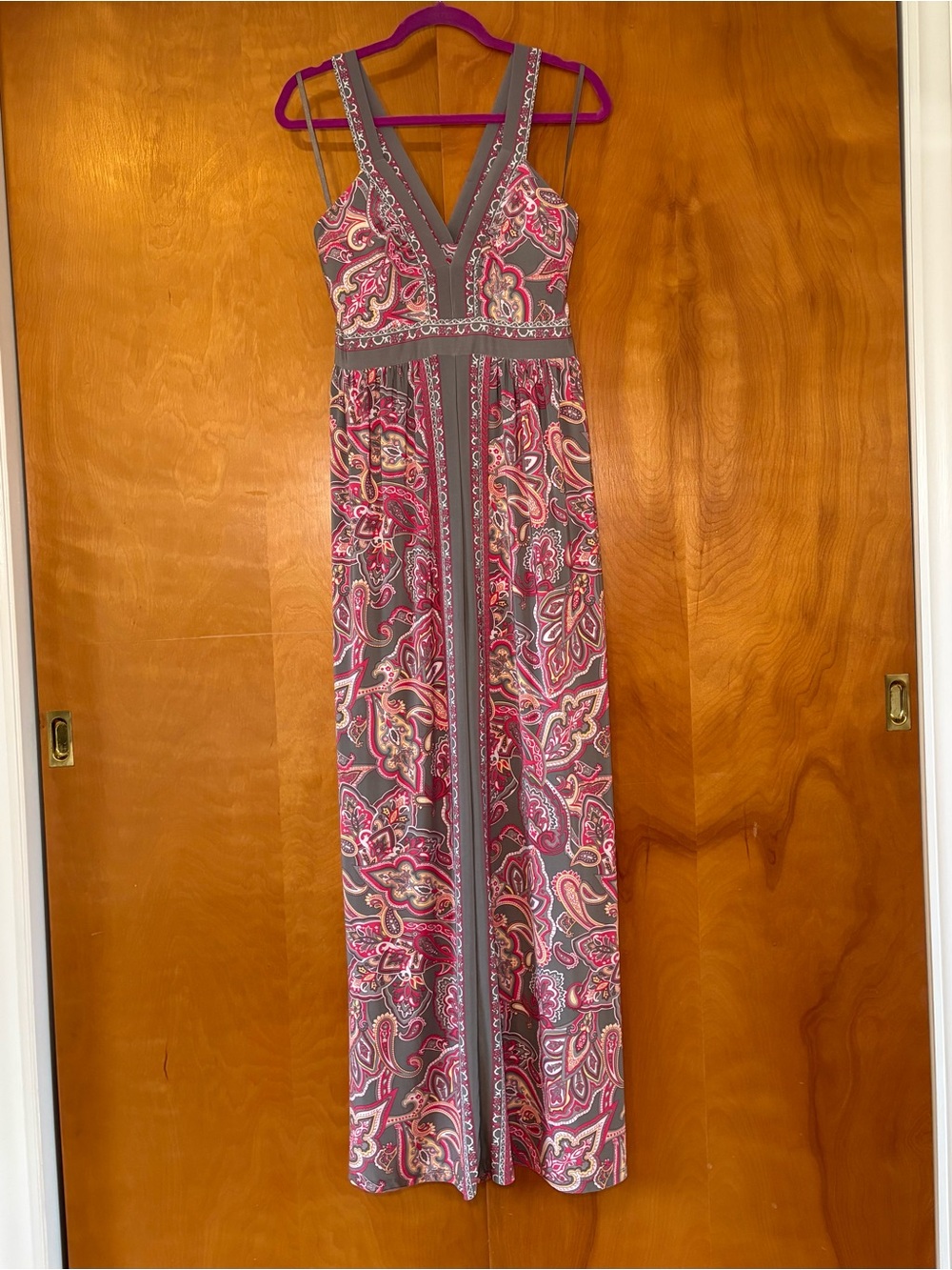 INC International Concepts Pink and Gray Paisley Maxi Dress Size L